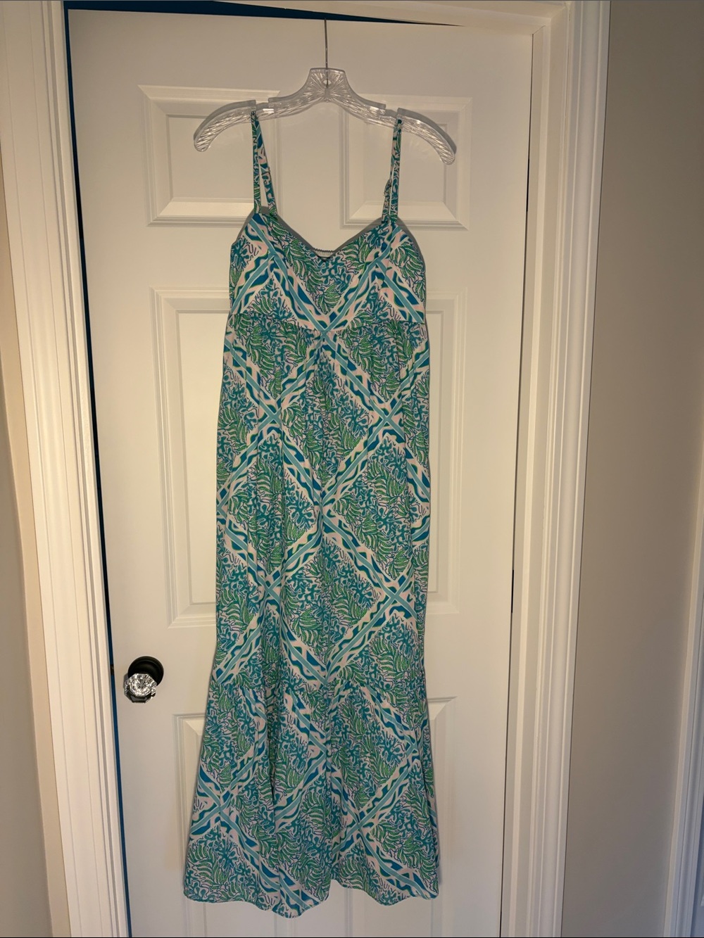 Lilly Pulitzer Teal, Aqua & White Printed Spaghetti-Strap Maxi Dress